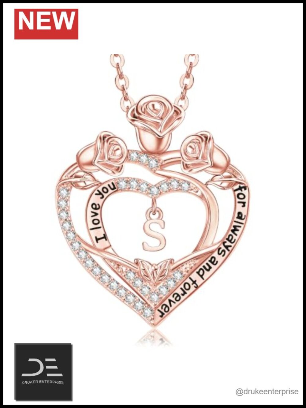 Rose Heart Initial Necklace Women 14k Rose Gold Plated Pendant Jewelry Gift
